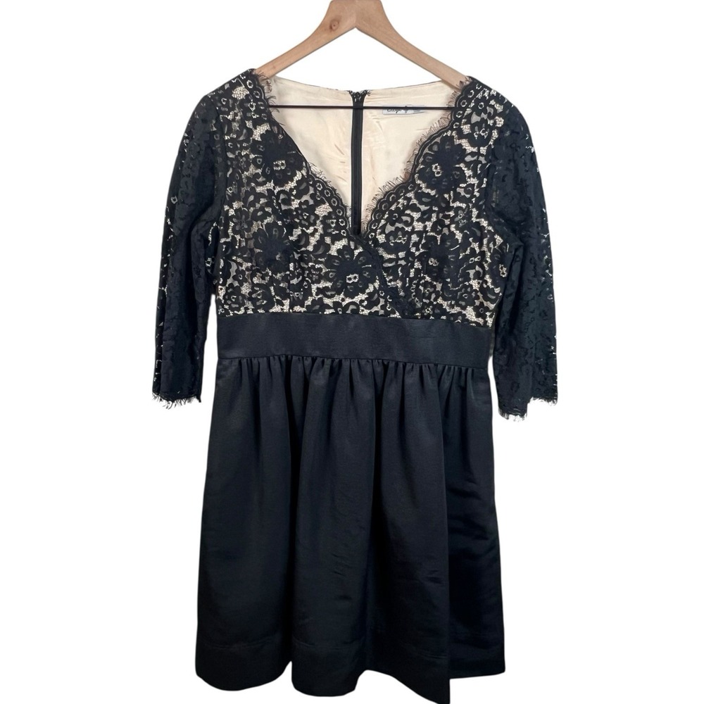 Eliza J Womens 14 Black Lace Bodice V Neck 3/4 Sleeve Knee Length Cocktail Dress